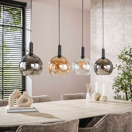 Lámpara colgante Valeo de 4 luces, negro, metal, 135 cm 