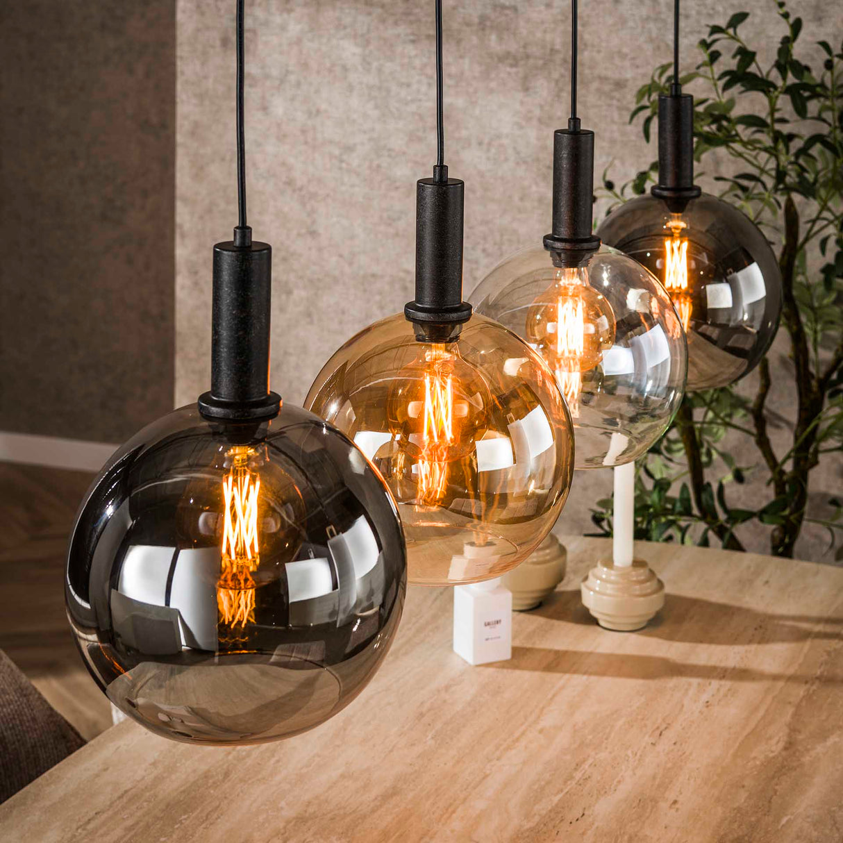 Lámpara colgante Valeo de 4 luces, negro, metal, 135 cm 