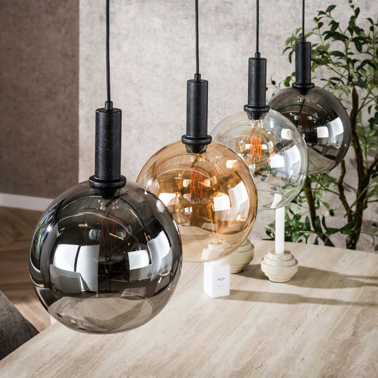 Lámpara colgante Valeo de 4 luces, negro, metal, 135 cm 