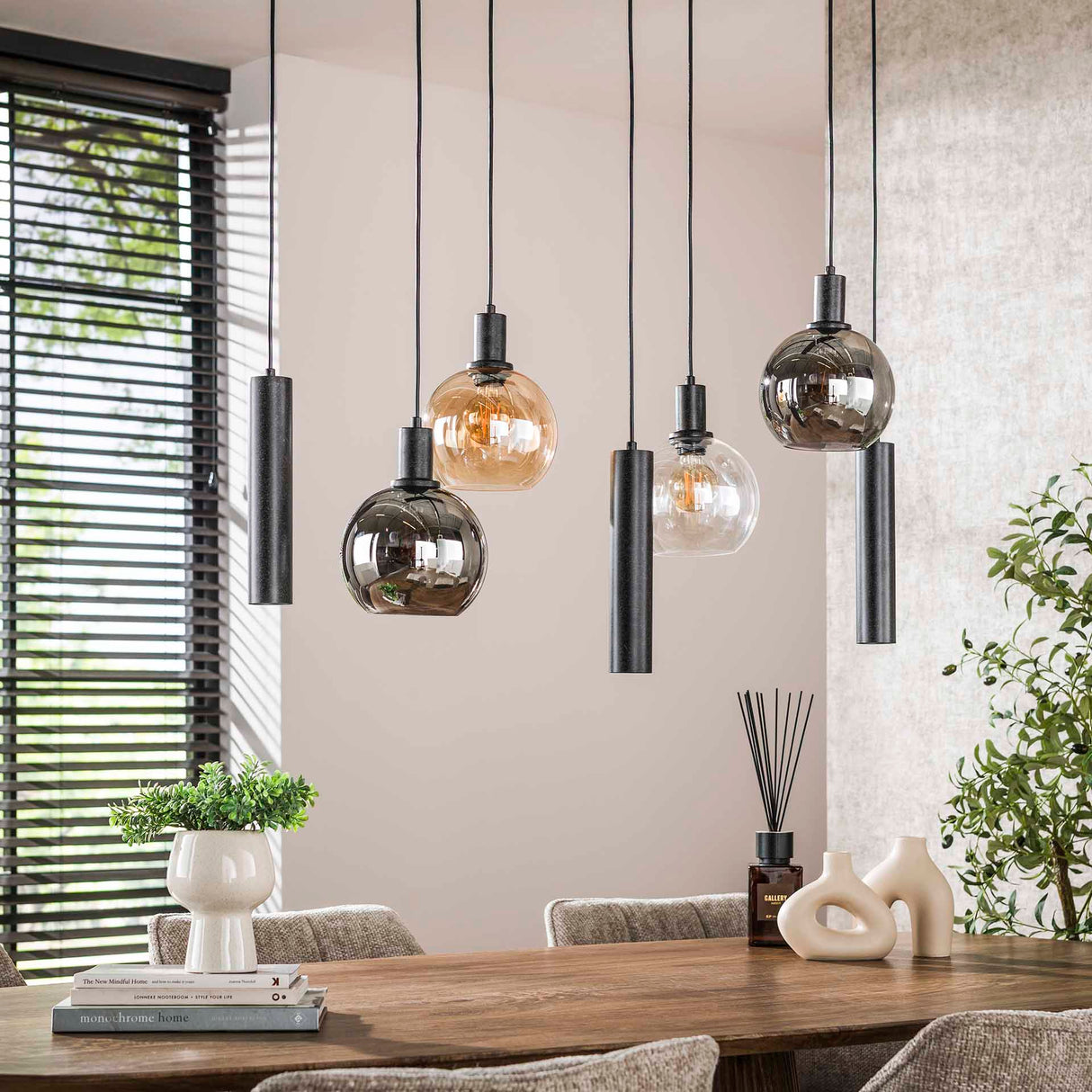 Hanglamp Orion 7-lichts – Zwart Metaal – 110 cm