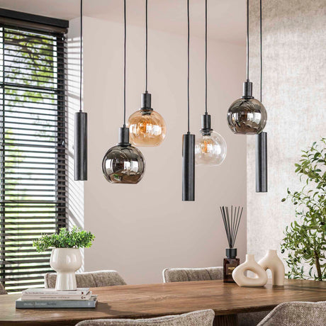 Lámpara colgante Orion de 7 luces – Metal negro – 110 cm 