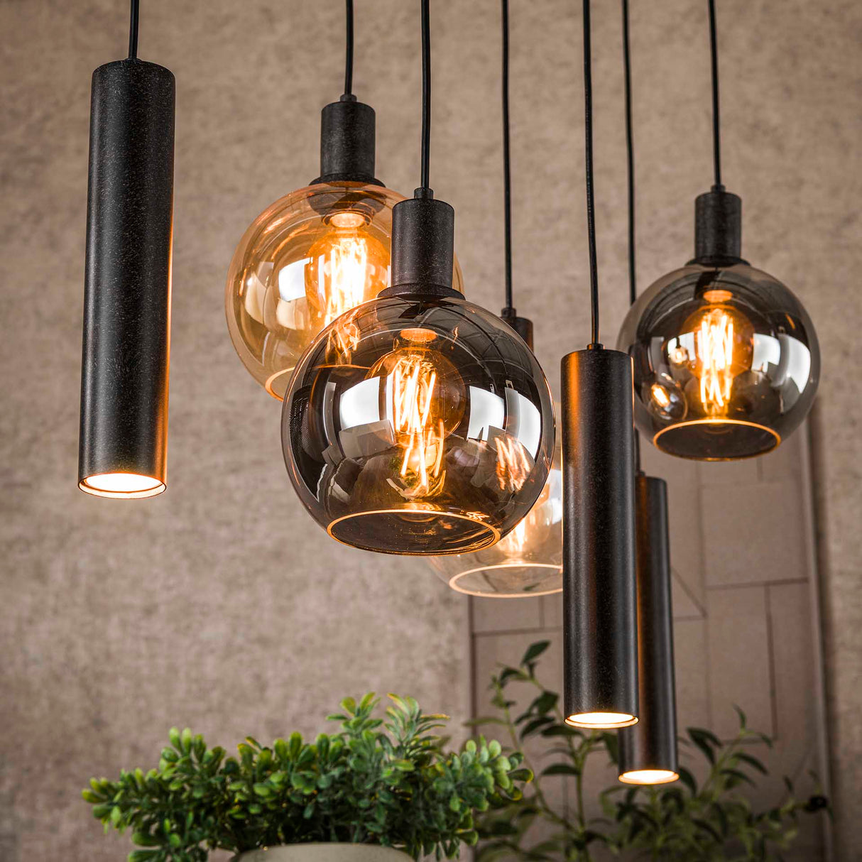 Hanglamp Orion 7-lichts – Zwart Metaal – 110 cm