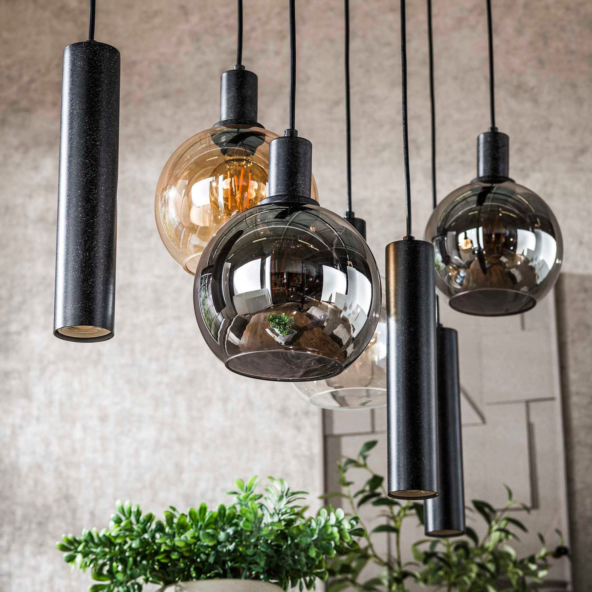 Hanglamp Orion 7-lichts – Zwart Metaal – 110 cm