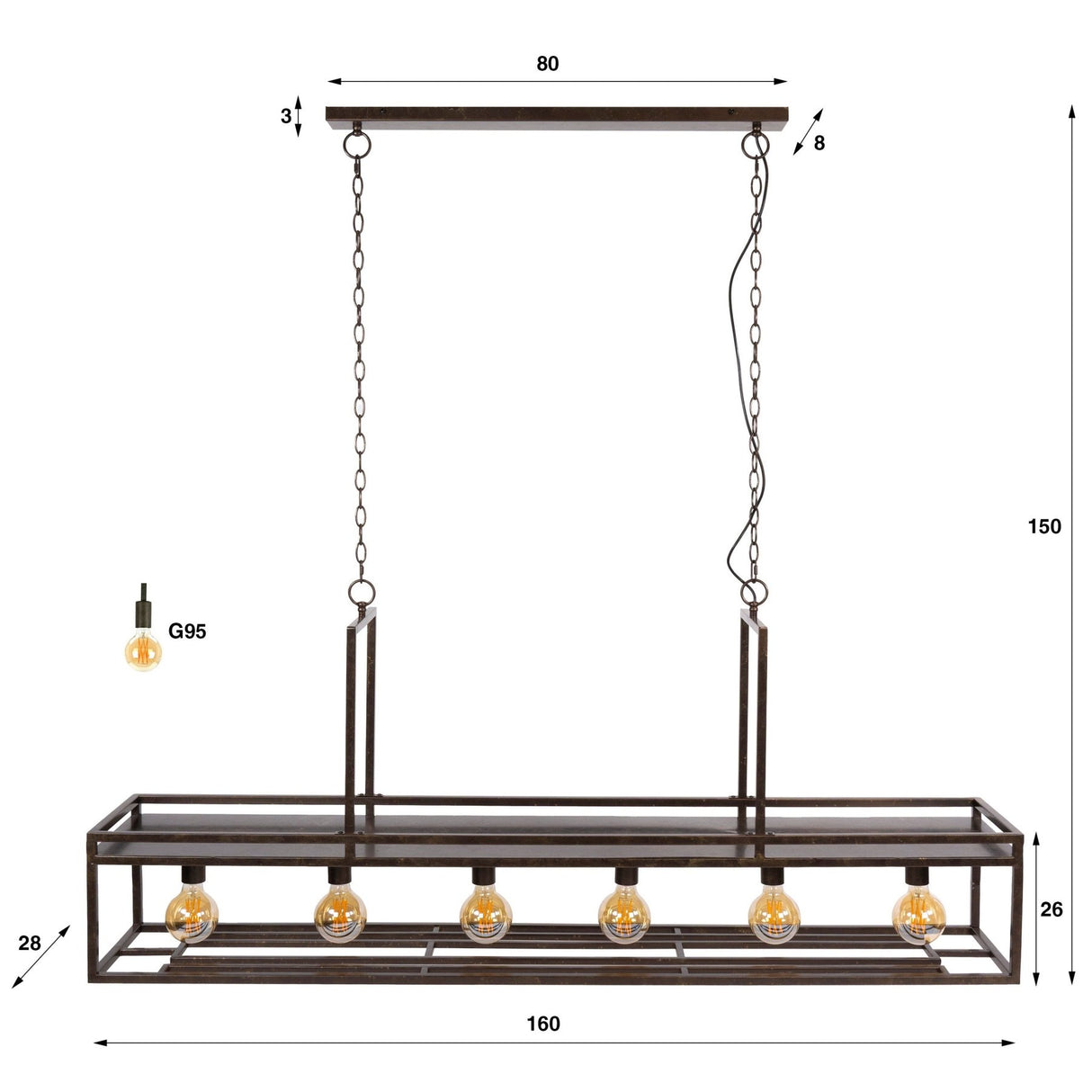 Hanglampen - Hanglamp Eloisa 6 - lichts metaal bruin - Dimehouse