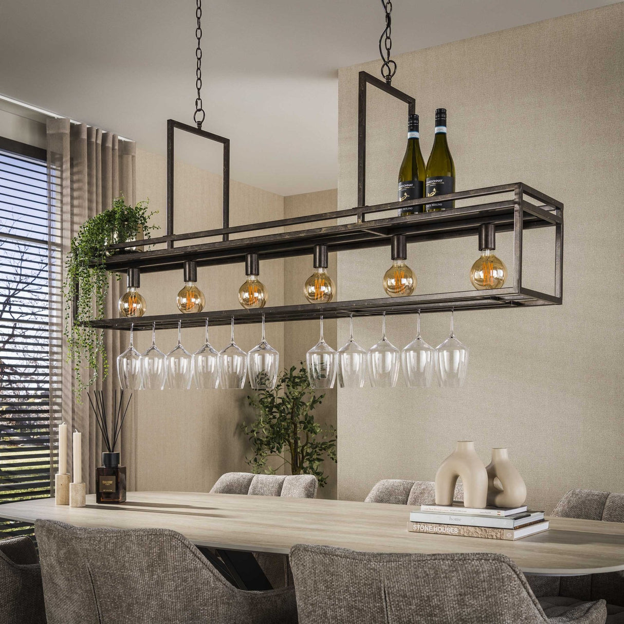 Hanglampen - Hanglamp Eloisa 6 - lichts metaal bruin - Dimehouse