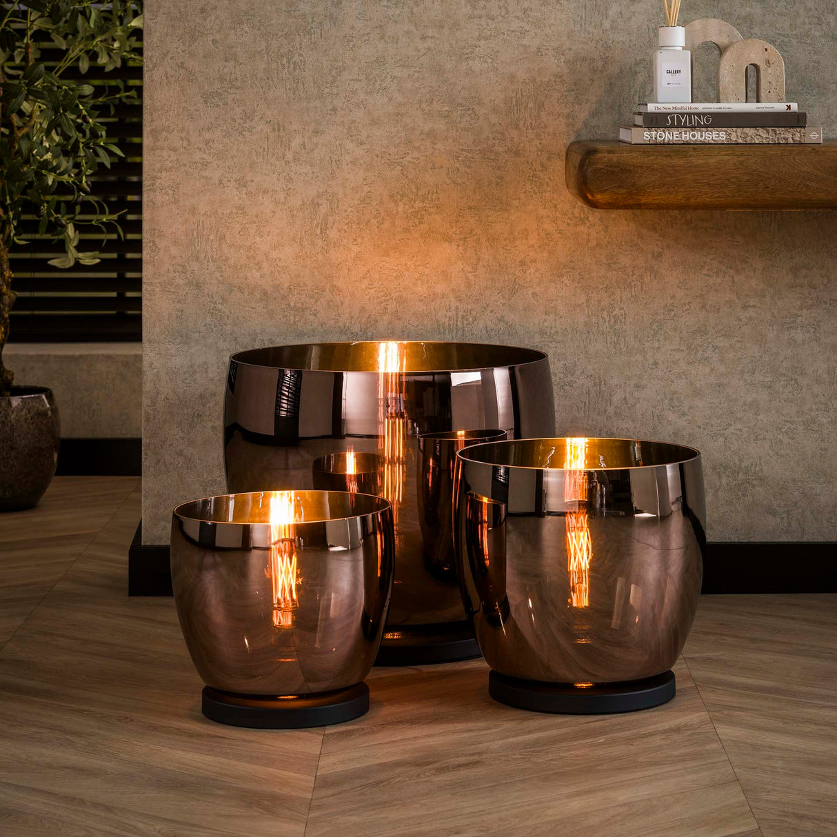 Lámpara de pie Dain UP L Vidrio color cobre 