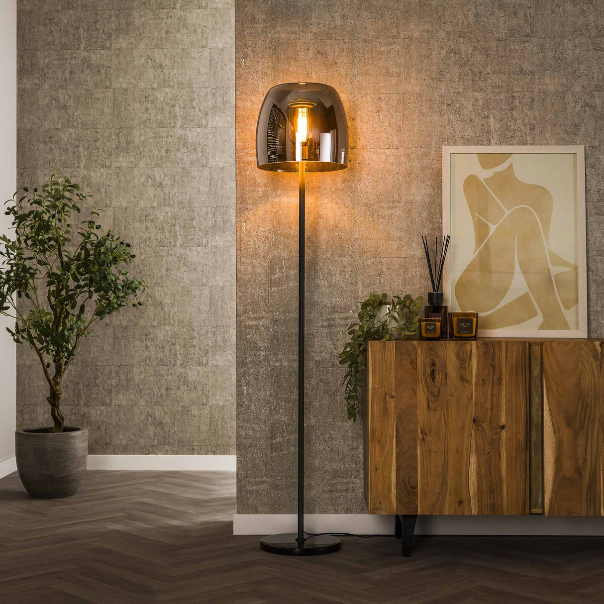 Vloerlampen - Glazen Vloerlamp Dain Chroomkleurig - Dimehouse