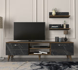 TV Meubels - TV Meubel Set Ayden Walnoot Marmer Melamine 150x40,6x29,5 cm - Dimehouse