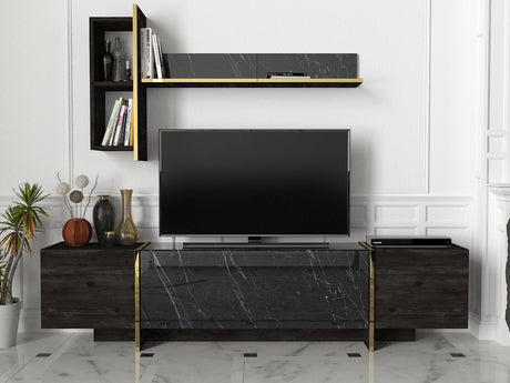 TV Muebles Set Veyron Black Gold Melamine 180x45x32.3 cm