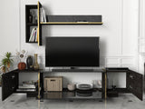 TV Meubels - TV Meubel Set Veyron Zwart Goud Melamine 180x45x32,3 cm - Dimehouse
