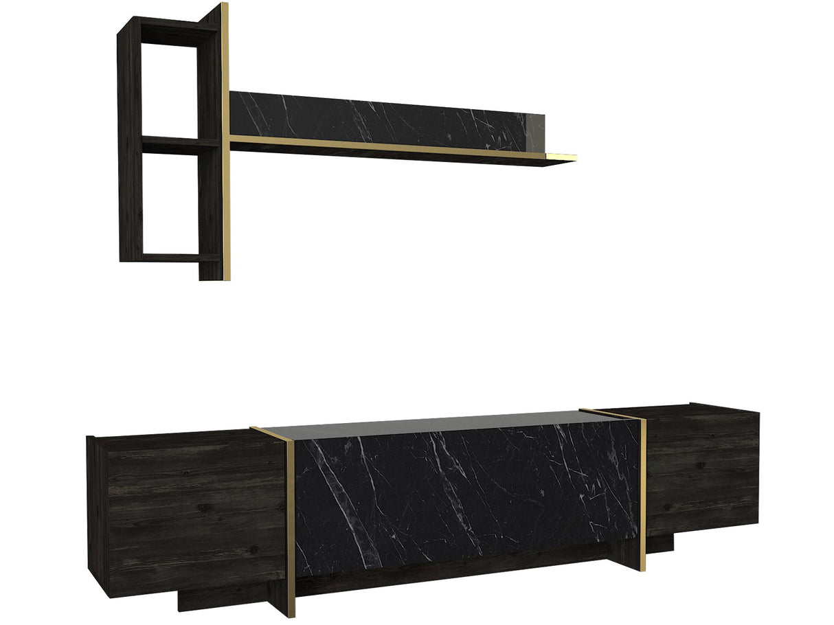 TV Meubels - TV Meubel Set Veyron Zwart Goud Melamine 180x45x32,3 cm - Dimehouse