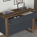 Ladekasten - Ladekast Bumerang Walnoot Antraciet Melamine 110x76x44,8 cm - Dimehouse