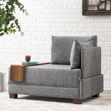 Sillón Moderno De Tela Gris Fly - Derecha - Con Mesa De Madera