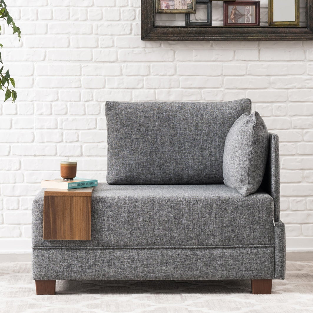 Sillón Moderno De Tela Gris Fly - Derecha - Con Mesa De Madera