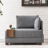 Sillón Moderno De Tela Gris Fly - Derecha - Con Mesa De Madera