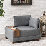 Sillón Moderno De Tela Gris Fly - Derecha - Con Mesa De Madera