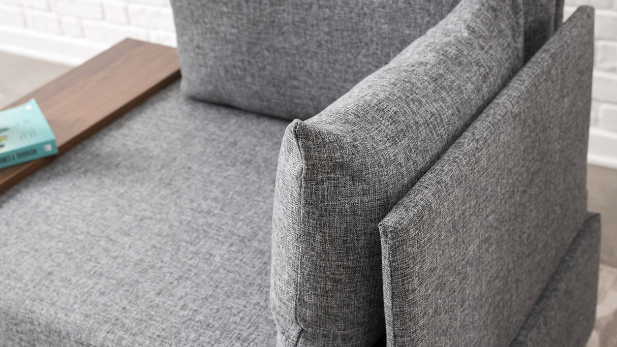 Sillón Moderno De Tela Gris Fly - Derecha - Con Mesa De Madera