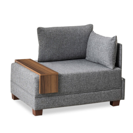 Sillón Moderno De Tela Gris Fly - Derecha - Con Mesa De Madera