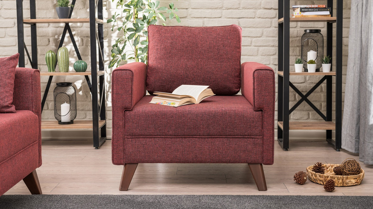 Fauteuils - Landelijke fauteuil Bordeauxrood melange geweven stof Bella - Dimehouse