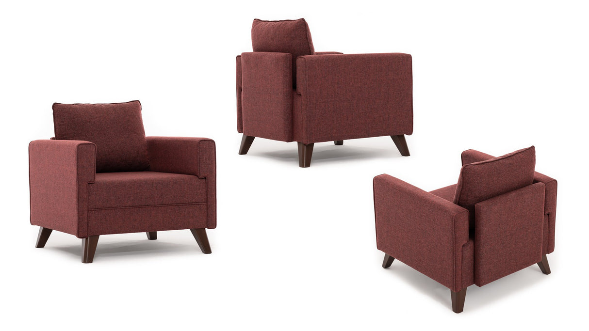 Fauteuils - Landelijke fauteuil Bordeauxrood melange geweven stof Bella - Dimehouse