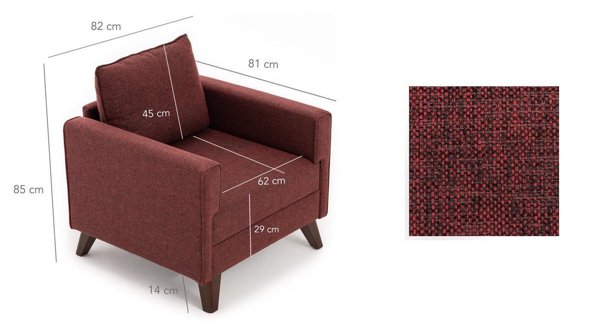 Fauteuils - Landelijke fauteuil Bordeauxrood melange geweven stof Bella - Dimehouse
