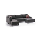Banken - Slaapbank Antraciet stof - U - bank - XXL 300x202x152cm - Belen - Dimehouse