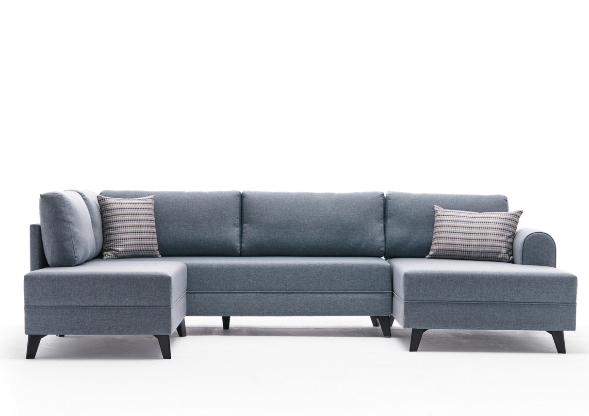 Sofá cama Tela azul - Sofá en U - XXL 300x202x152cm - Belen