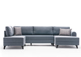 Sofá cama Tela azul - Sofá en U - XXL 300x202x152cm - Belen