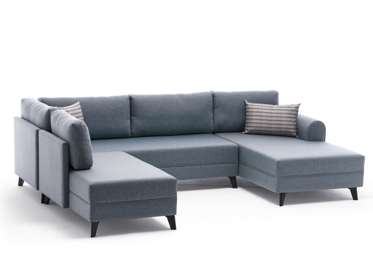 Sofá cama Tela azul - Sofá en U - XXL 300x202x152cm - Belen