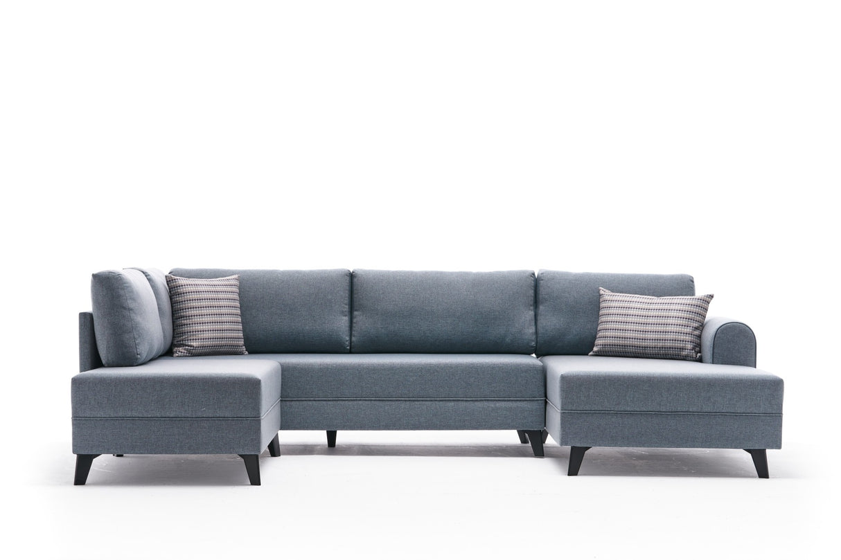 Sofá cama Tela azul - Sofá en U - XXL 300x202x152cm - Belen