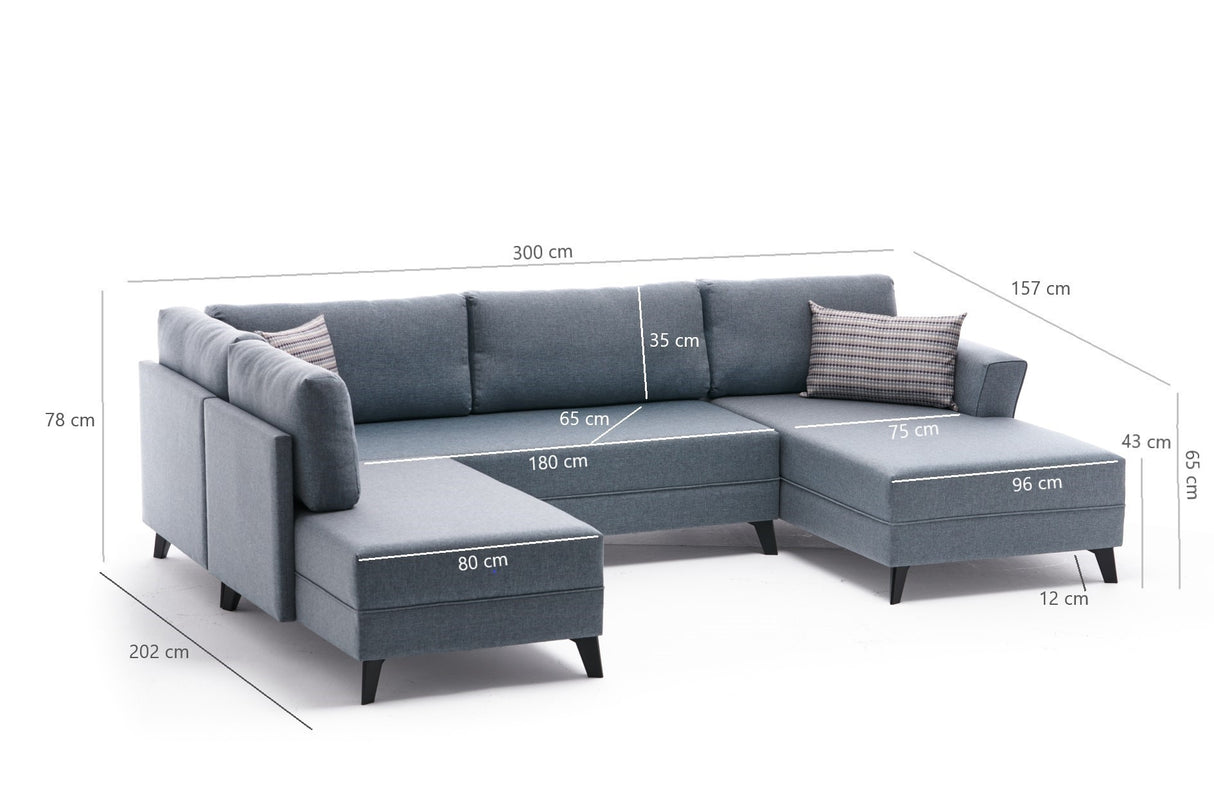 Sofá cama Tela azul - Sofá en U - XXL 300x202x152cm - Belen