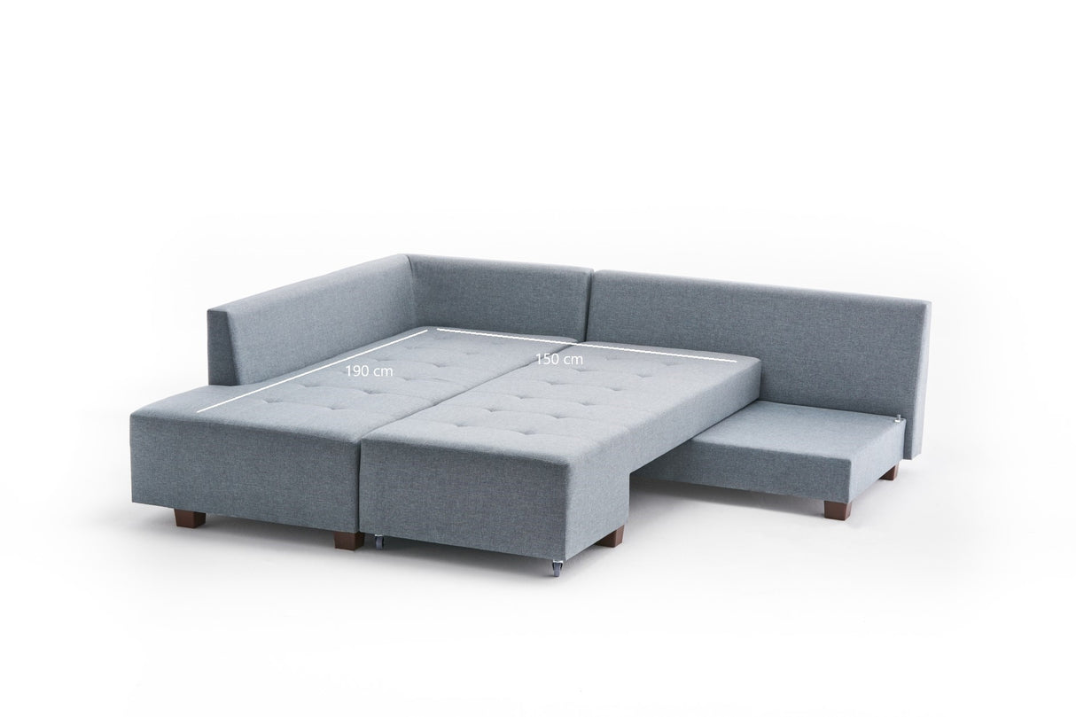 Sofá cama tela azul claro - XL 280x206 cm - con ruedas - Izquierdo - Manama