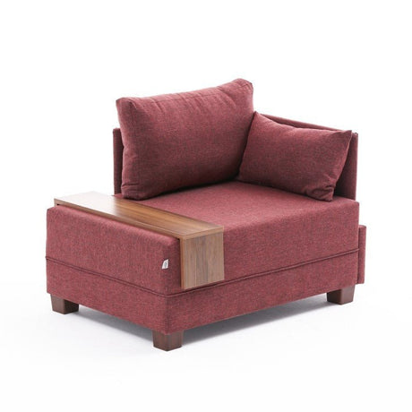 Sillón Moderno De Tela Rojo Burdeos Fly - Derecha - Con Mesa De Madera