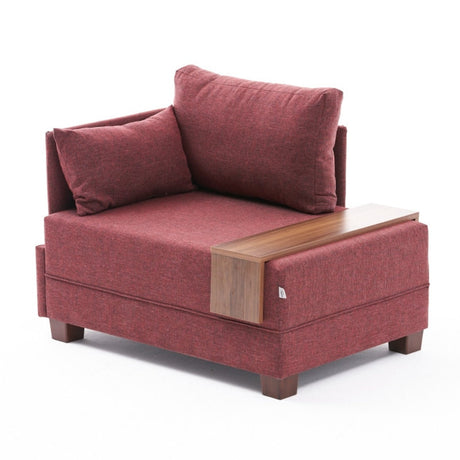 Sillón Moderno De Tela Rojo Burdeos Fly - Izquierdo - Con Mesa De Madera