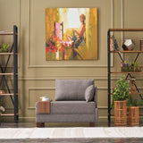 Fauteuils - Moderne Fauteuil Bruin Stof Fly - Rechts - Met Houten Tafeltje - Dimehouse