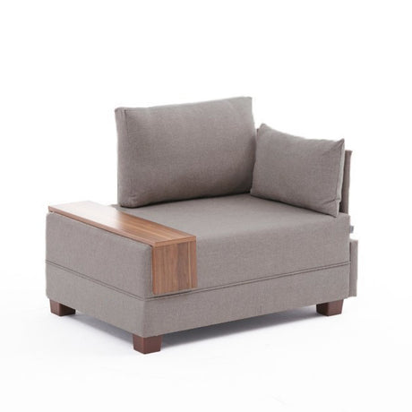 Sillón Moderno Tela Beige Fly - Derecha - Con Mesa De Madera