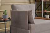 Fauteuils - Moderne Fauteuil Beige Stof Fly - Links - Met Houten Tafeltje - Dimehouse