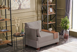 Fauteuils - Moderne Fauteuil Beige Stof Fly - Links - Met Houten Tafeltje - Dimehouse