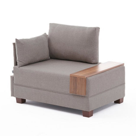 Sillón Moderno Tela Beige Fly - Izquierdo - Con Mesa De Madera