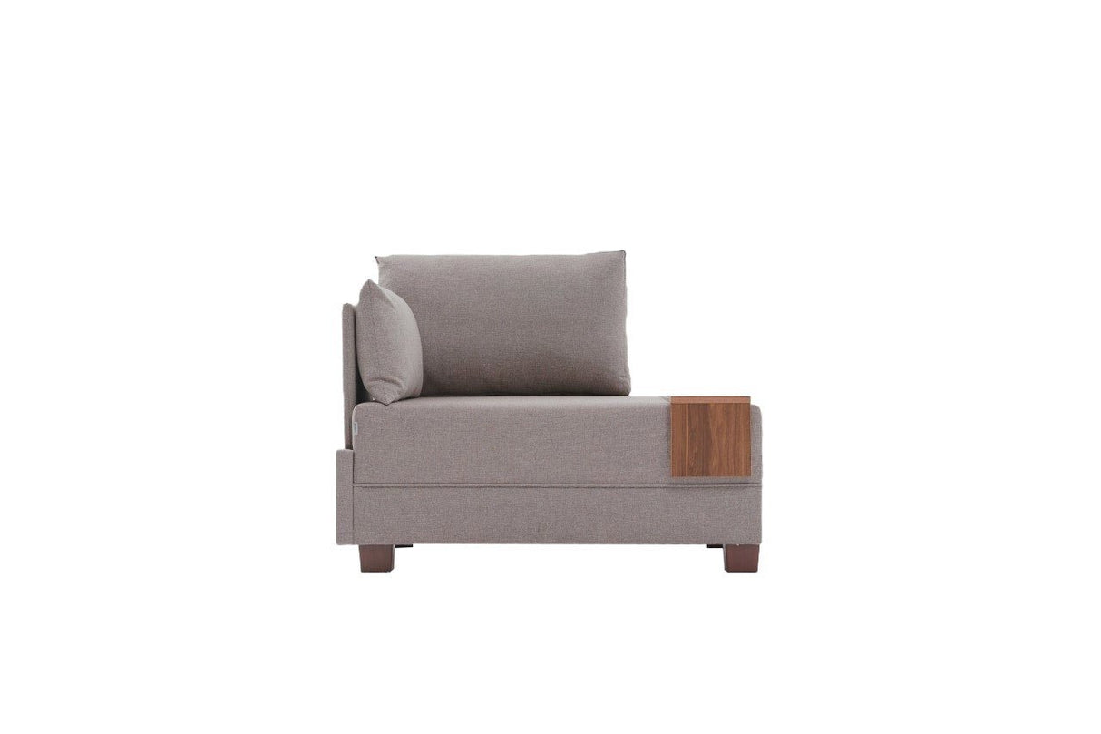 Fauteuils - Moderne Fauteuil Beige Stof Fly - Links - Met Houten Tafeltje - Dimehouse