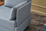 Sillón Moderno De Tela Azul Fly - Derecha - Con Mesa De Madera