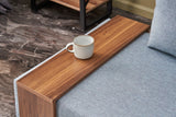 Sillón Moderno De Tela Azul Fly - Derecha - Con Mesa De Madera