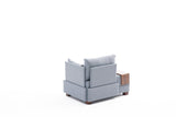 Sillón Moderno De Tela Azul Fly - Derecha - Con Mesa De Madera