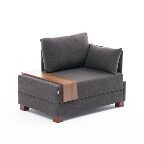 Sillón Moderno De Tela Antracita Fly - Derecha - Con Mesa De Madera