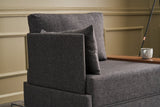 Fauteuils - Moderne Fauteuil Antraciet Stof Fly - Links - Met Houten Tafeltje - Dimehouse