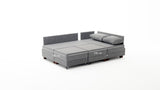 Banken - Slaapbank blauw stof - XXL 280 x 210 - Rechts - Fly - Dimehouse