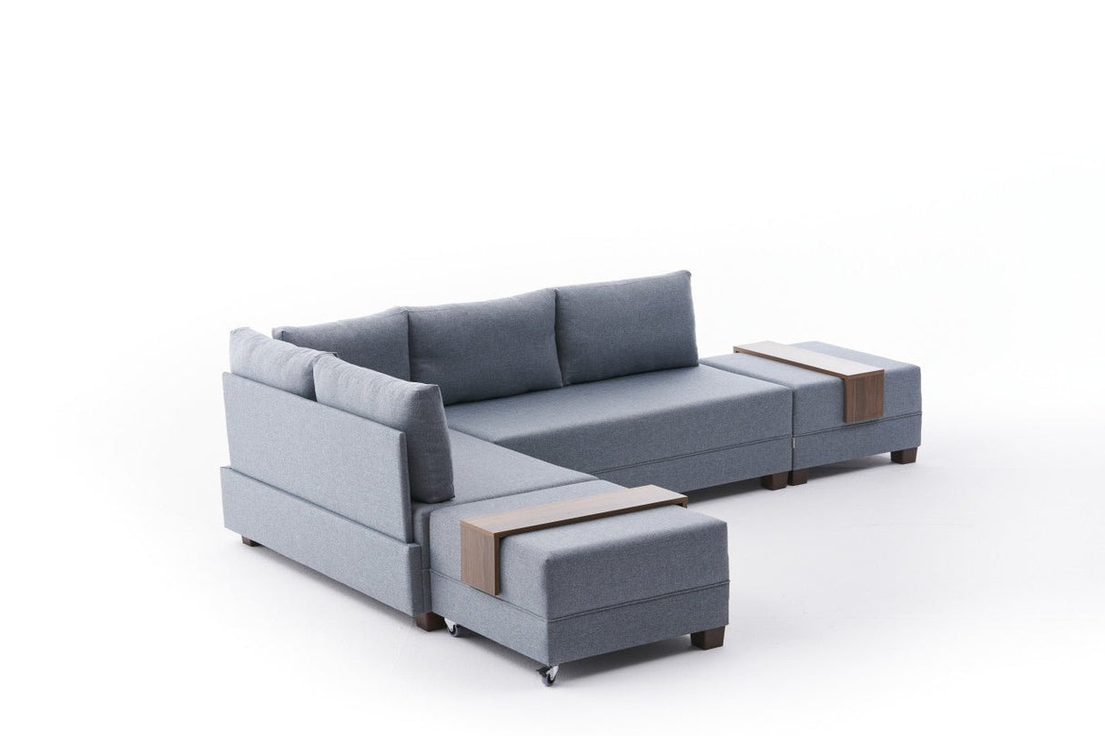 Sofá cama tela azul - XXL 280 x 210 - Izquierdo - Fly