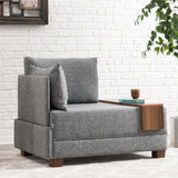Sillón Moderno Tela Gris Fly - Izquierdo - Con Mesa De Madera
