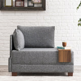 Sillón Moderno Tela Gris Fly - Izquierdo - Con Mesa De Madera