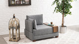 Sillón Moderno Tela Gris Fly - Izquierdo - Con Mesa De Madera